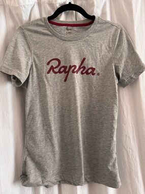 Rapha Grey Tee with Burgundy Logo - XS